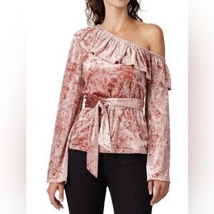 Style Stalker✨ Velvet One Shoulder Top Blush Pink Tie Waist Ruffle